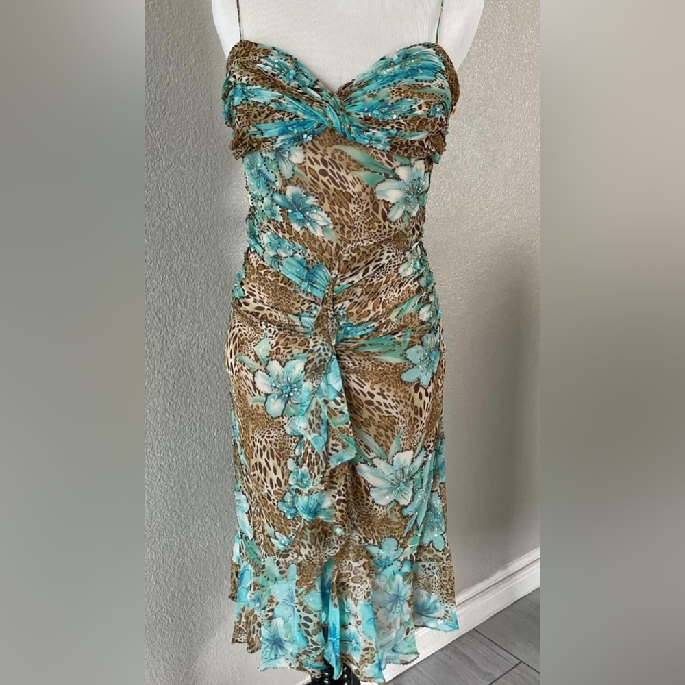 Vintage 90s Alberto Makali silk midi Dress: padded/ sequin/ beads